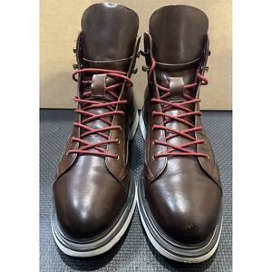 Marc Nolan Aiden Chocolate White Leather Combat Boots Mens Size 10 Shoes